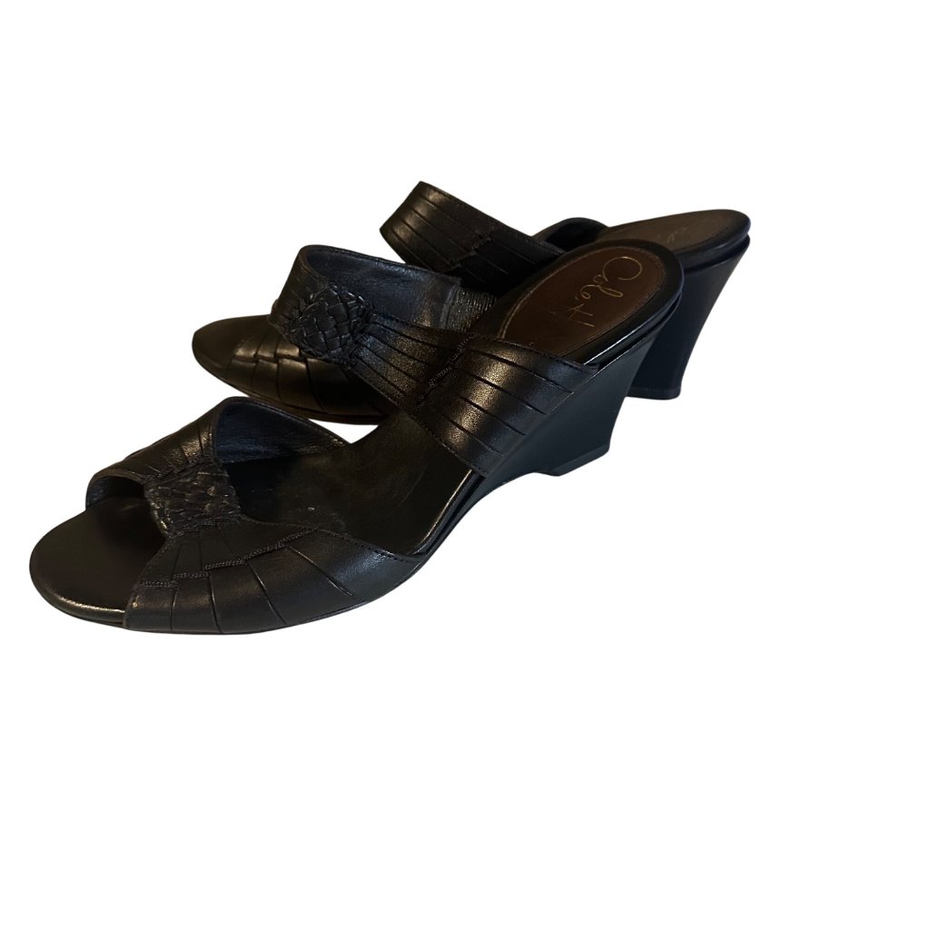 Cole Haan Black Slip On Leather Heels Size 6b